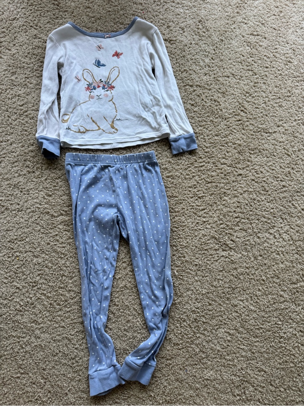 Girls Bunny Pajama Set - White & Light Blue